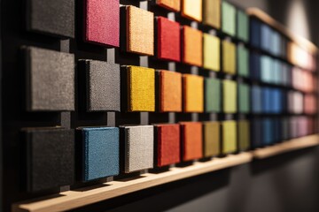 Vibrant Array of Fabric Swatches Displayed on Wall in Modern Interior Design Setting for Creative Inspiration and Selection