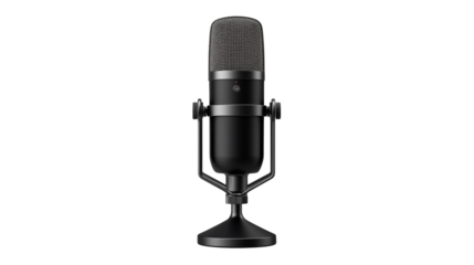 Sleek black microphone ready for professional podcasting or recording, perfect for studio setups and broadcast, delivering clear audio for any project