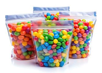Colorful candies in clear stand up pouches isolated on a transparent background candy 1
