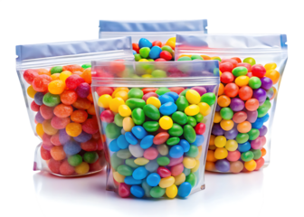 Colorful candies in clear stand up pouches isolated on a transparent background candy 1