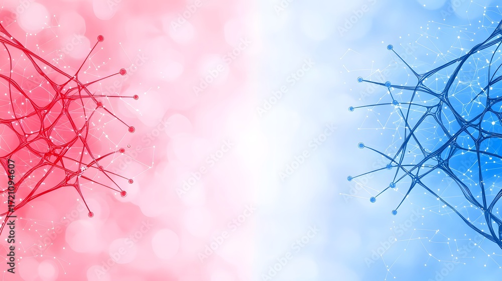 Aufkleber the image showcases an abstract design with interconnected nodes and lines on a gradient background,