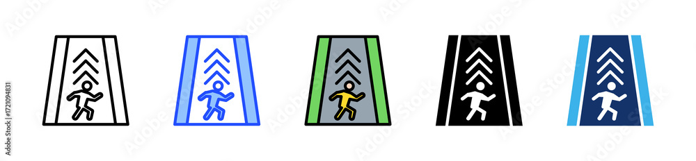Poster pedestrian zone icon collection with multiple styles