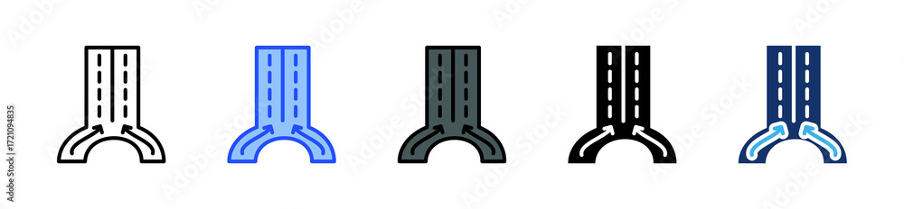 Poster freeway merge icon collection with multiple styles