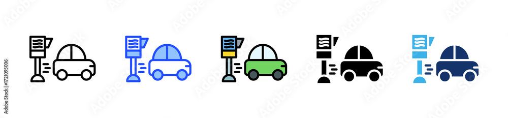 Poster speed camera icon collection with multiple styles