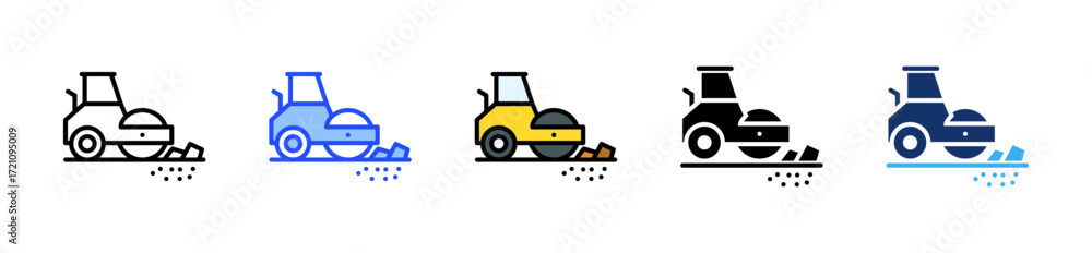 Poster road maintenance icon collection with multiple styles
