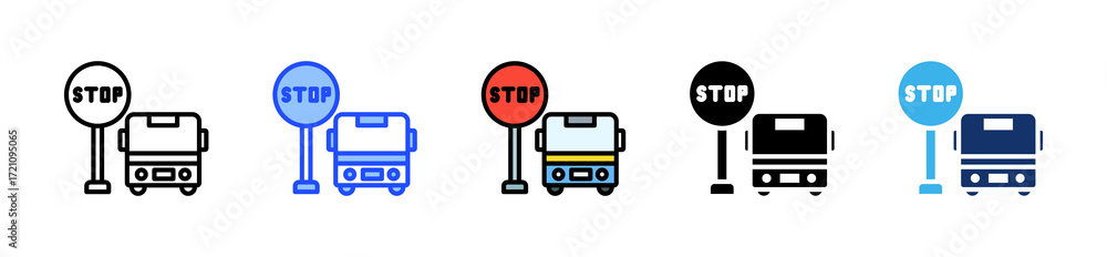 Poster bus stop icon collection with multiple styles