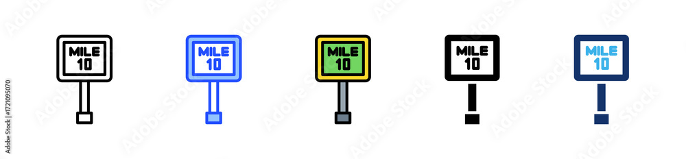 Poster mile marker icon collection with multiple styles