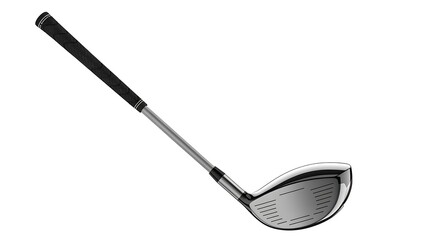 A golf club driver, showcasing a sleek metal head and a grippy black shaft, angled against a plain white background.