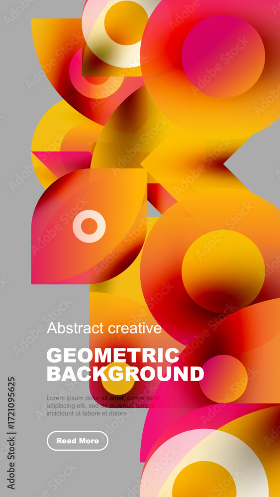 Poster dynamic composition featuring vibrant overlapping shapes. colors blend, creating modern abstract des