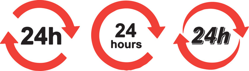 Illustration of three circular arrows indicating 24 hours service isolated on white background