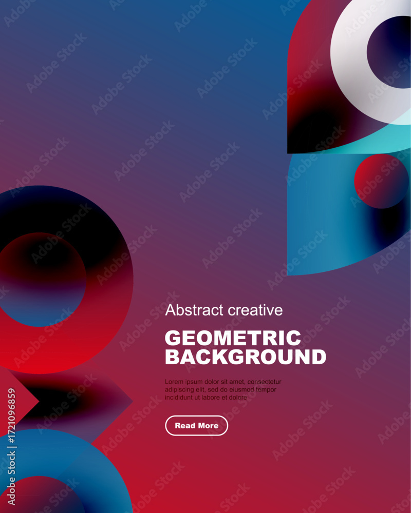Poster abstract geometric design. vibrant colors blend, creating modern visual impact. text promotes creati