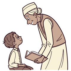 elder-teaching-grandchild-tradition-isolated-on-pu.eps