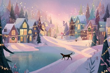 Christmas Background Illustration with Snowy Effects to use for Posters, Covers, Copyspace, and Greeting Card Designs