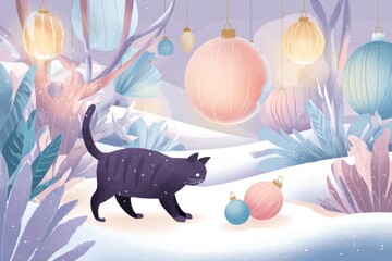 Christmas Background Illustration with Snowy Effects to use for Posters, Covers, Copyspace, and Greeting Card Designs