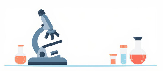 Microscope lab equipment with flasks and test tube in calm setting