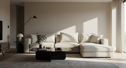Interior of modern living room with sofa 3 D rendering