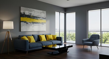 Interior of modern living room with sofa 3 D rendering