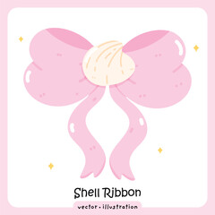 Coastal Bow with Seashell Feminine Pastel Vector Design illustration
