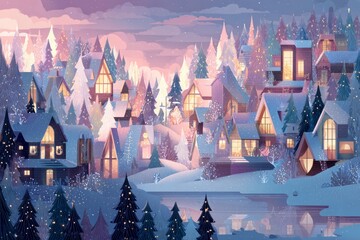 Christmas Background Illustration with Snowy Effects to use for Posters, Covers, Copyspace, and Greeting Card Designs