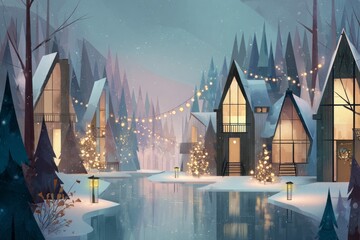 Christmas Background Illustration with Snowy Effects to use for Posters, Covers, Copyspace, and Greeting Card Designs