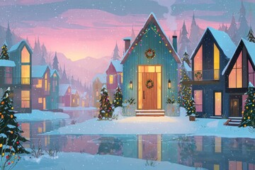 Christmas Background Illustration with Snowy Effects to use for Posters, Covers, Copyspace, and Greeting Card Designs