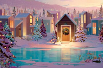 Christmas Background Illustration with Snowy Effects to use for Posters, Covers, Copyspace, and Greeting Card Designs