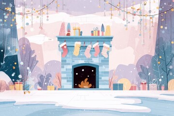 Christmas Background Illustration with Snowy Effects to use for Posters, Covers, Copyspace, and Greeting Card Designs