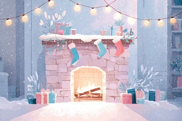 Christmas Background Illustration with Snowy Effects to use for Posters, Covers, Copyspace, and Greeting Card Designs
