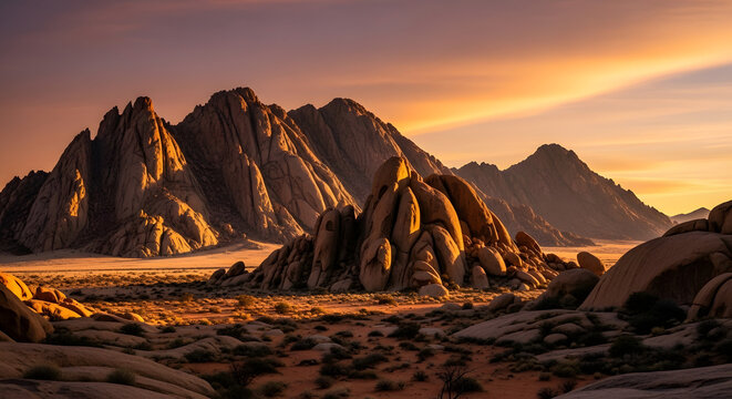 Dramatic Spitzkoppe Mountains at Sunset, Namibia, Africa