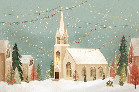 Christmas Background Illustration with Snowy Effects to use for Posters, Covers, Copyspace, and Greeting Card Designs