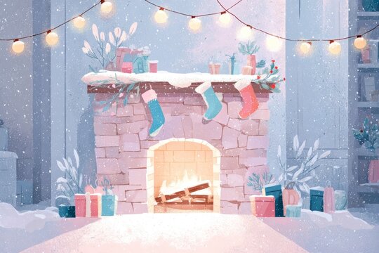 Christmas Background Illustration with Snowy Effects to use for Posters, Covers, Copyspace, and Greeting Card Designs