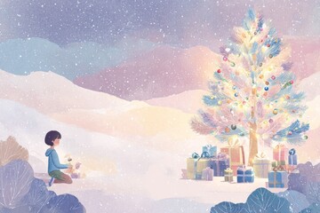 Christmas Background Illustration with Snowy Effects to use for Posters, Covers, Copyspace, and Greeting Card Designs