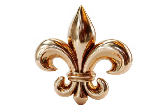Golden fleur de lis symbol on transparent background showing luxury and royalty