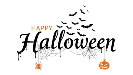 Obraz premium Happy Halloween: A spooky scene, featuring intricate spider webs, eerie silhouettes of bats, and a grinning pumpkin, creating a festive atmosphere for the spookiest night.