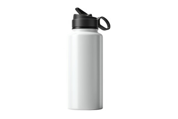 Isolated white hydration bottle with black cap against a simple transparent background for product mockups