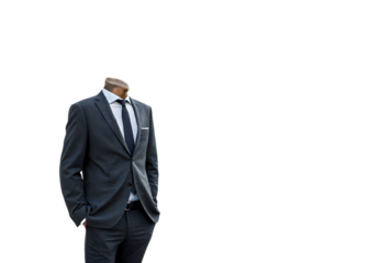 Man in dark grey suit with tie on isolated on a transparent background white shirt