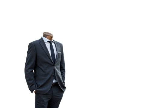 Man in dark grey suit with tie on isolated on a transparent background white shirt