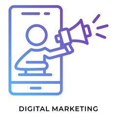 Gradient Purple Icon of Digital Marketing with Smartphone User and Megaphone Representing Online Promotion