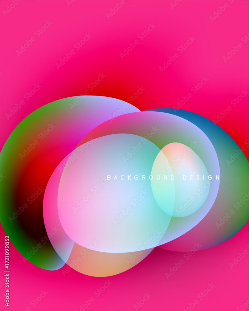 Poster abstract colorful circles overlap vibrant pink backdrop. modern design elements create fluid visual 