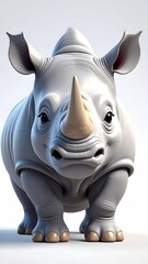 White Rhinoceros Cartoon Character 3D Render