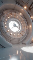 Obraz premium Futuristic Circular Interior with Illuminated Panel and Sleek Design in Modern Space Environment