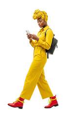 young woman africa-america with phone on hand