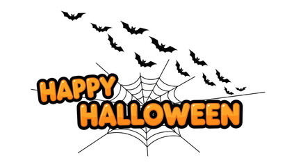 Spooky Halloween: A graphic representation of the words HAPPY HALLOWEEN intertwined with a spiderweb and bats, capturing the festive spirit of the holiday. 