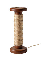 Wooden thread spool with light beige thread