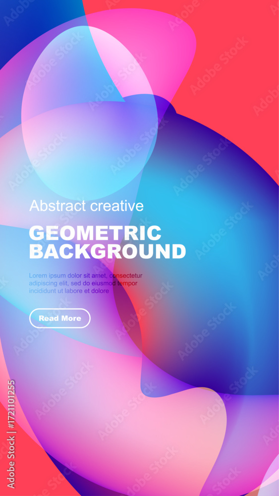 Poster vibrant fluid shapes overlap, creating dynamic abstract background. text promotes further exploratio