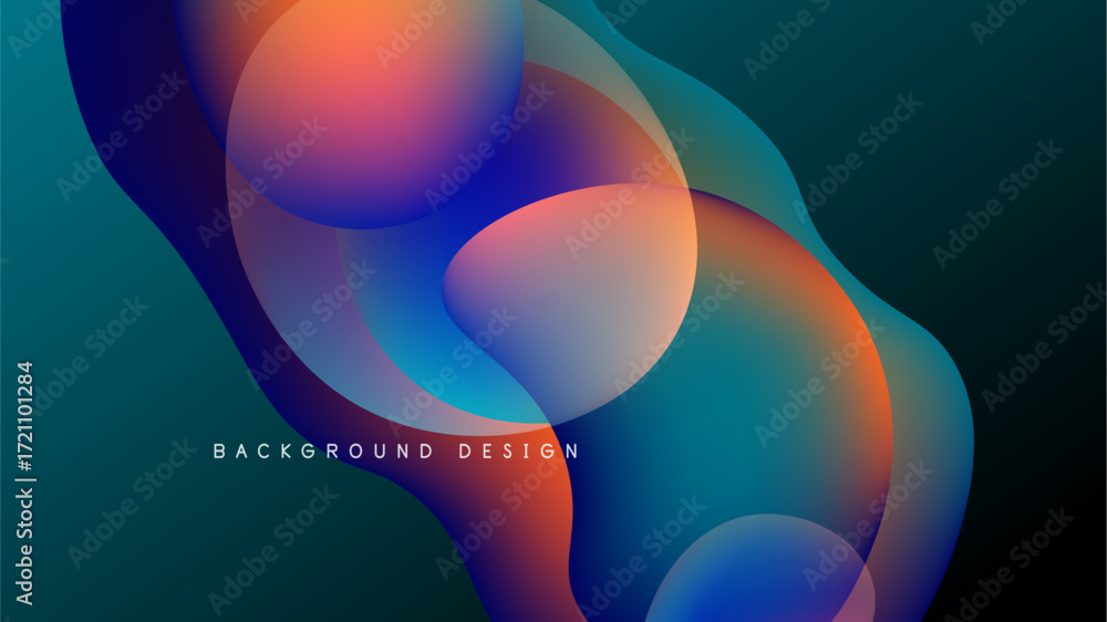 Poster abstract fluid shapes blend vibrant colors. dynamic composition creates modern background design. sm