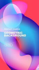 Vibrant fluid shapes overlap, creating dynamic abstract background. Text promotes further exploration. Modern design elements present.