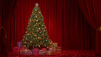 Elegant Christmas Tree with Colorful Presents Below It