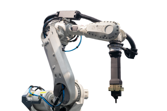 Robotic arms in large industrial production systems and robotic management systems