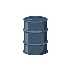 Dark Blue Oil Barrel Industrial Metal Drum Container for Fuel Storage and Chemical Waste Symbol of Energy Industry